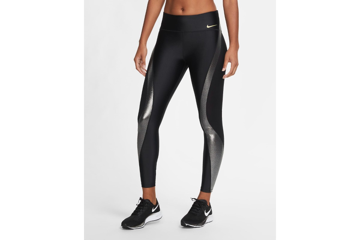 Nike Dri-Fit Women's Black Gold White Icon Striped Training Tights