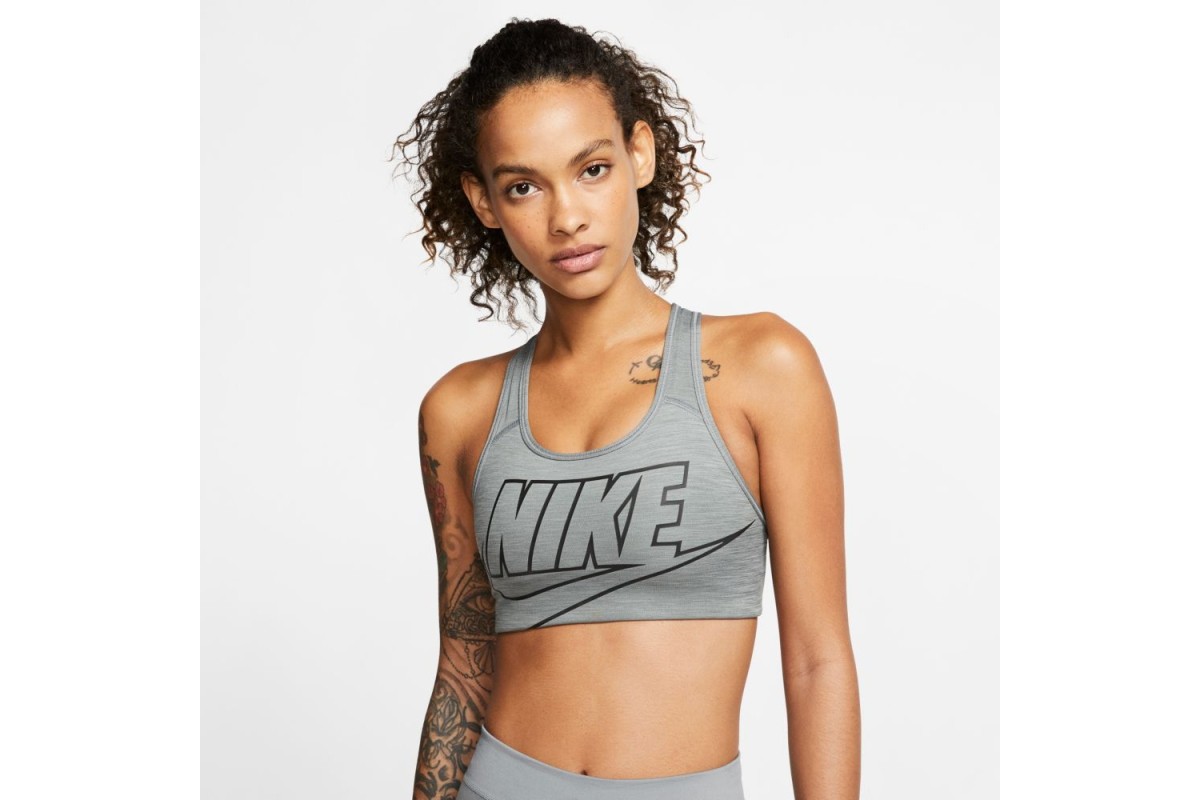 Nike Training Swoosh Futura graphic medium support sports bra in pink