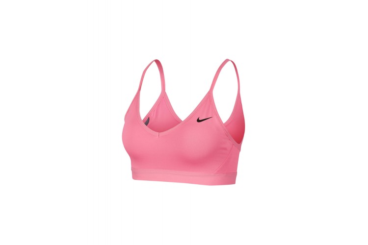 Women's Nike Indy Sports Bra offers light support during low-impact,  high-enegry workouts such as Pilates, barre and yoga. The low-cut design  and thin, adjustable straps provide feminine detail while the back mesh